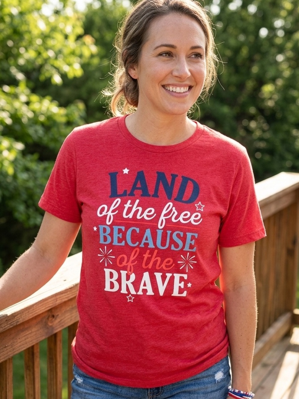 Red Short Sleeve Tee - 'Land of the Free Because of the Brave'